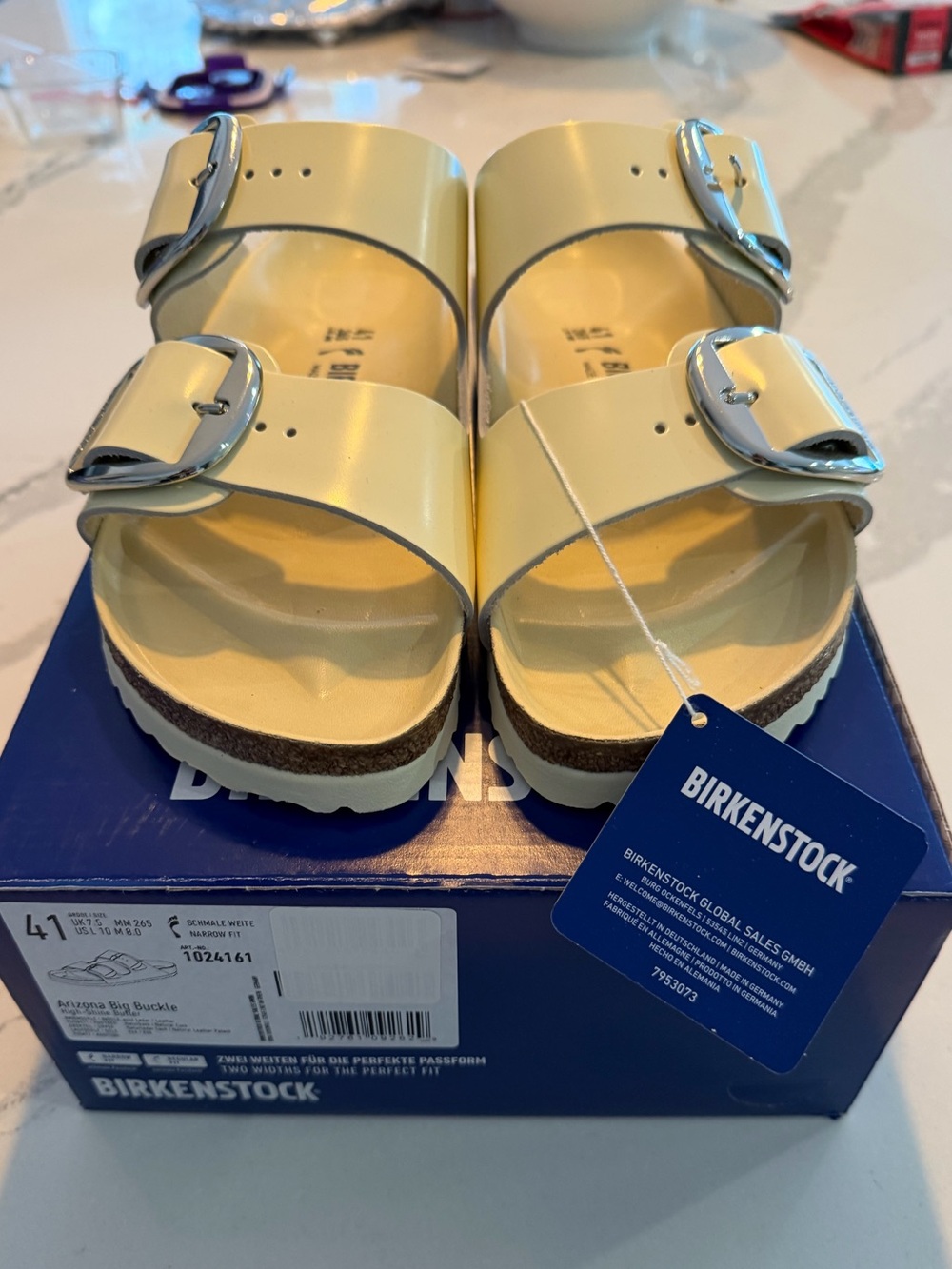 Birkenstock Women’s Arizona Big Buckle High Shine Sandals in Butter Yellow